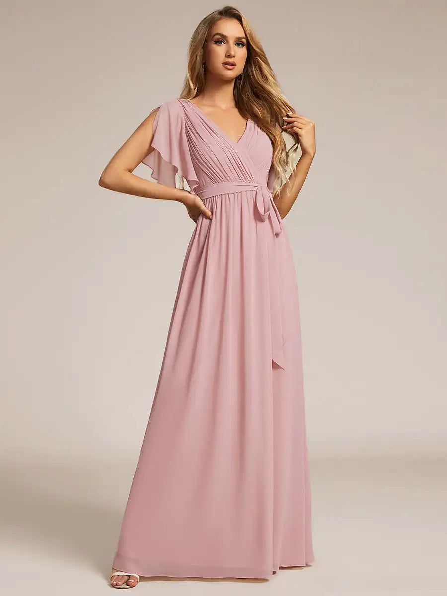Vestido Longo Elzira Mangas com Babados