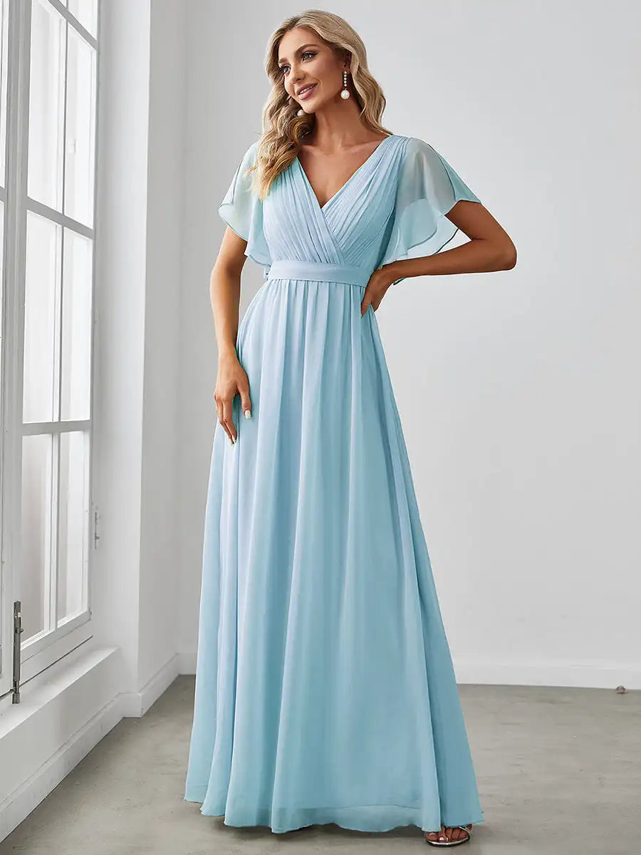Vestido Longo Elzira Mangas com Babados