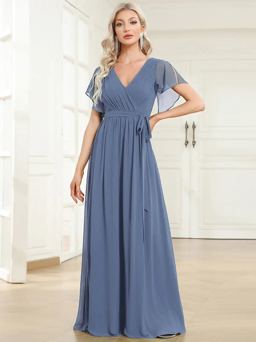 Vestido Longo Elzira Mangas com Babados