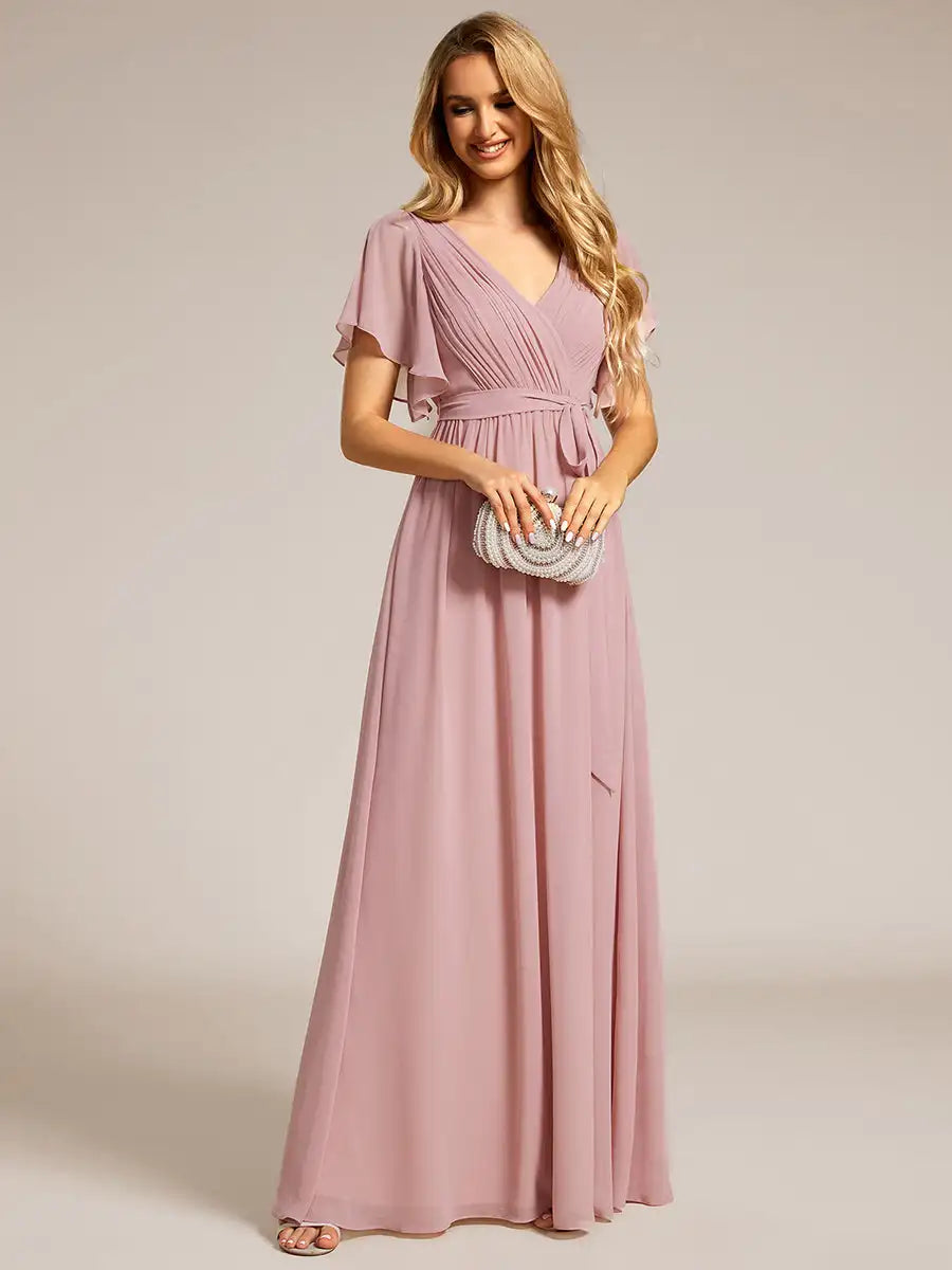 Vestido Longo Elzira Mangas com Babados