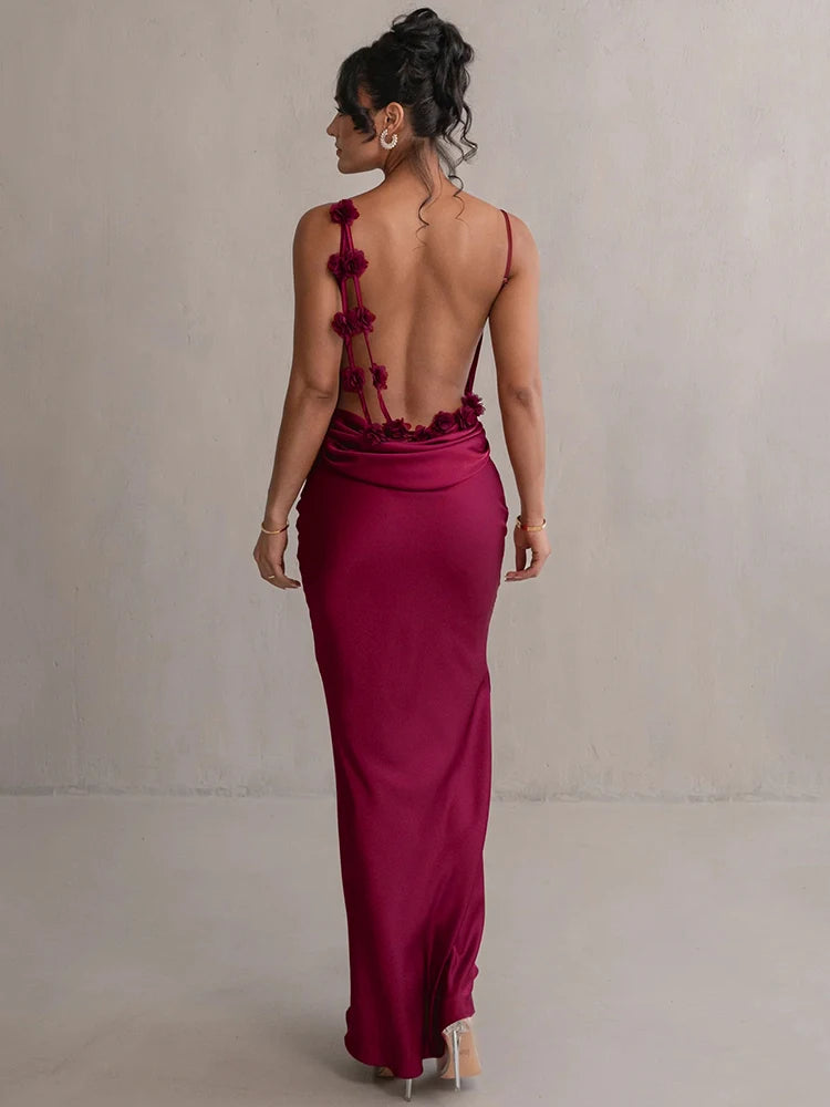 Vestido Longo Floral Drapeado Costa Aberta