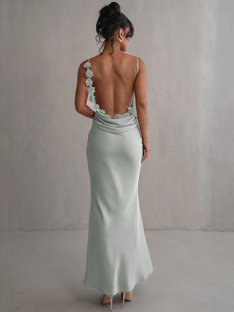Vestido Longo Floral Drapeado Costa Aberta