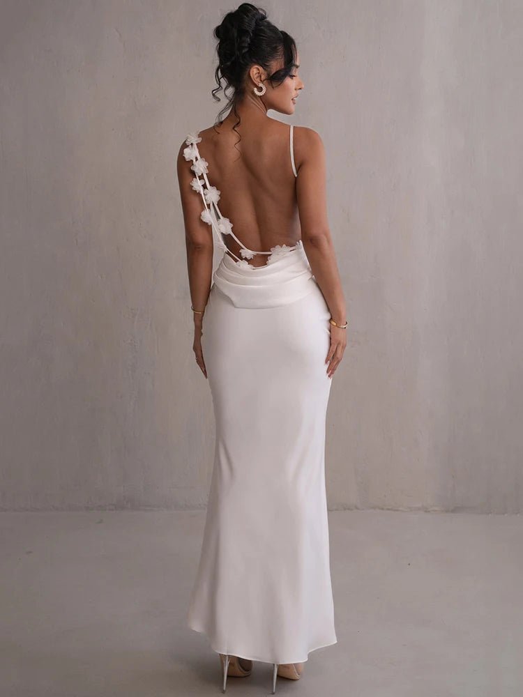 Vestido Longo Floral Drapeado Costa Aberta
