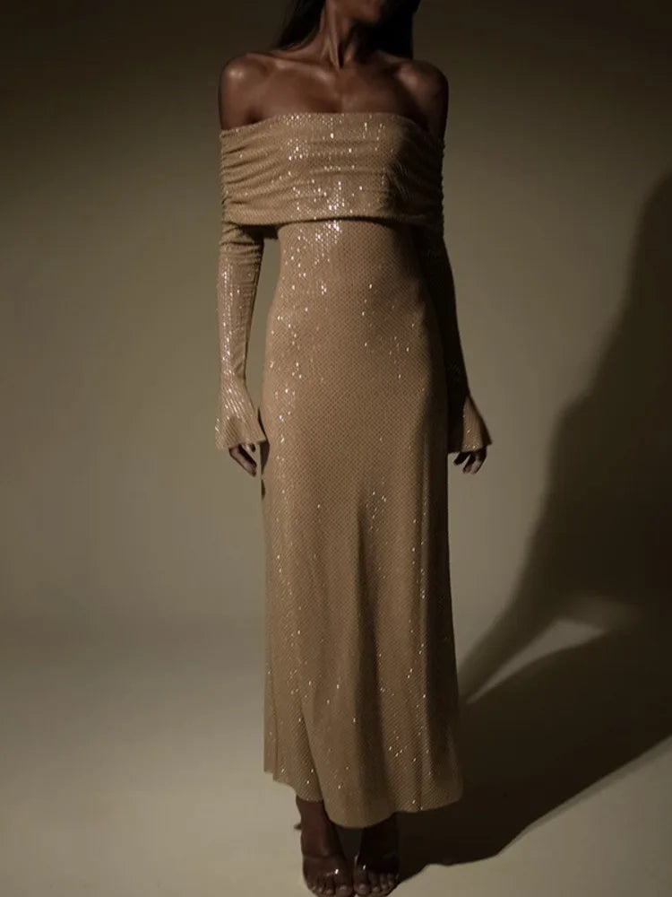 Vestido Longo Glamour Off-Shoulder