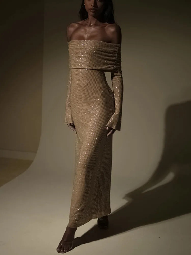 Vestido Longo Glamour Off-Shoulder