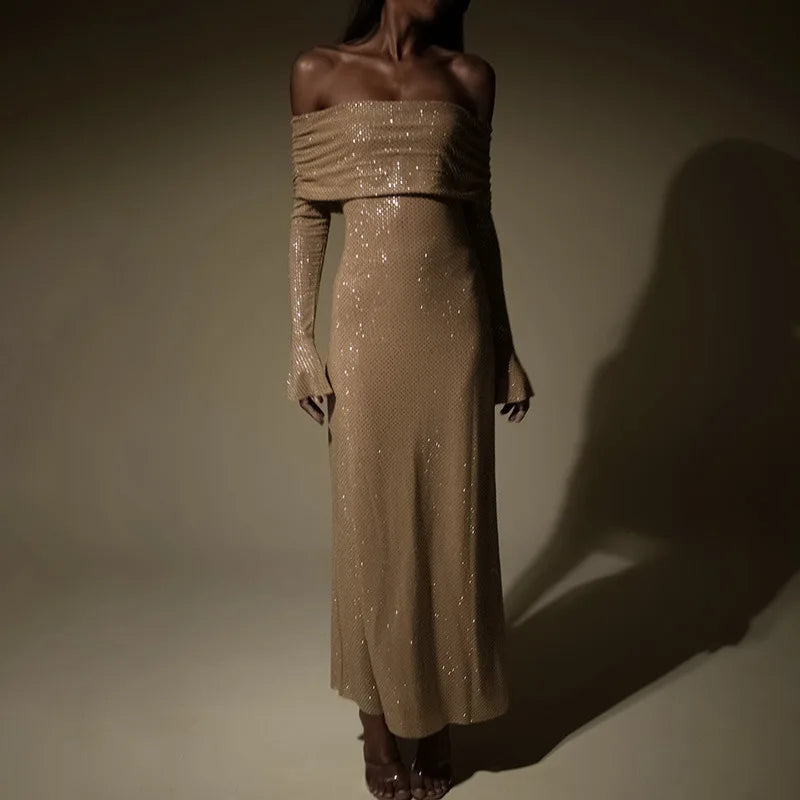 Vestido Longo Glamour Off-Shoulder
