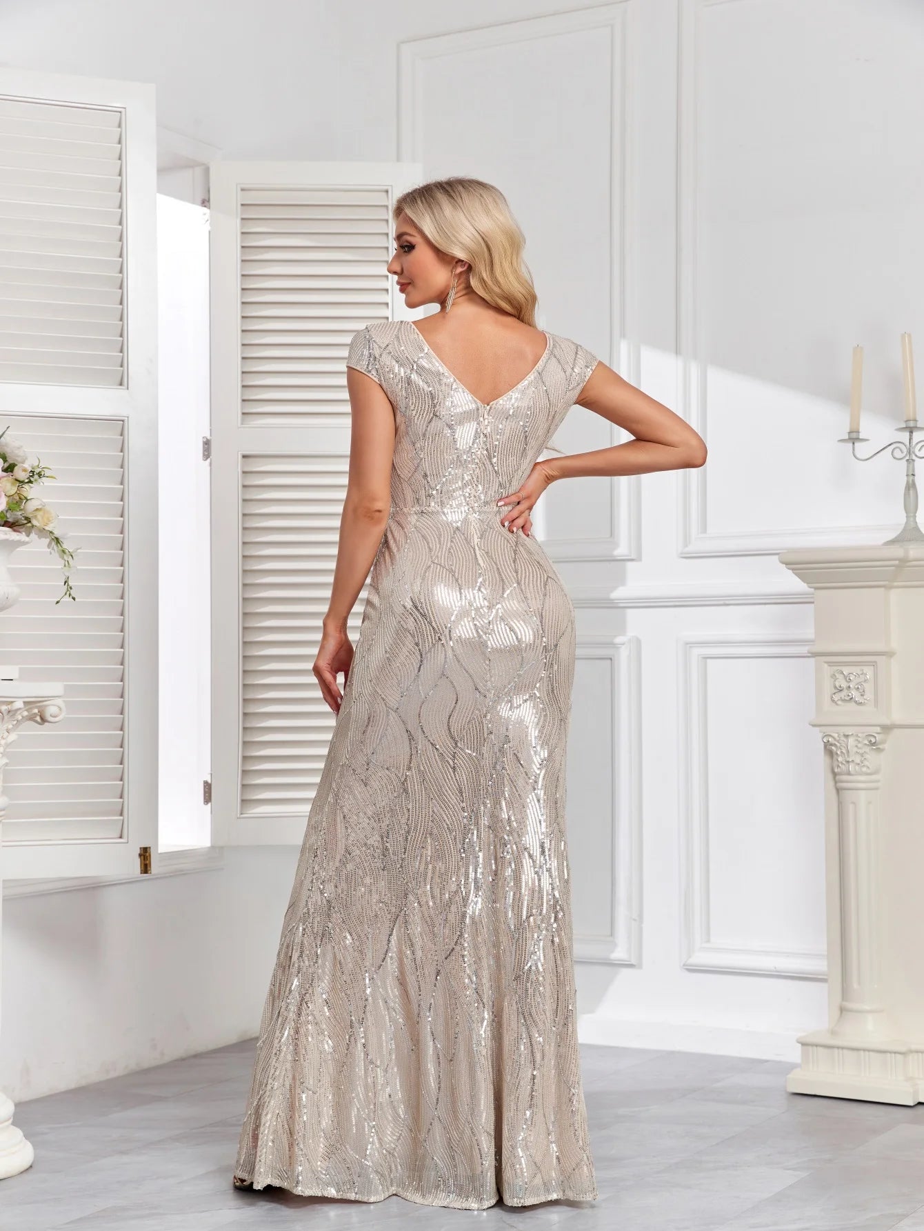 Vestido Longo com Lantejoula Noite Estelar