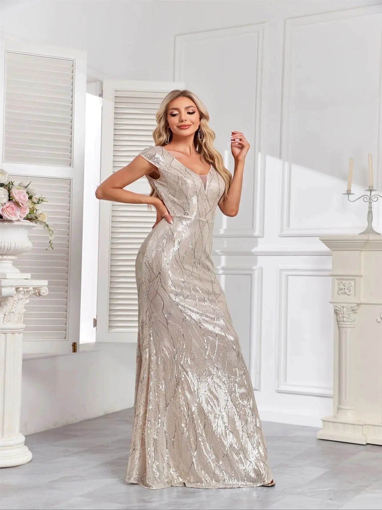 Vestido Longo com Lantejoula Noite Estelar