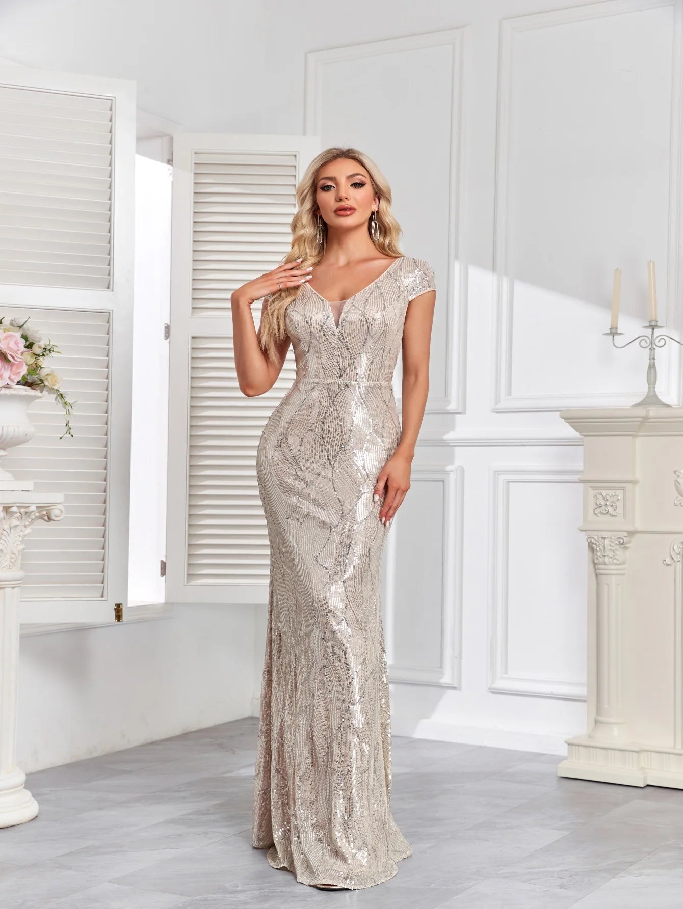 Vestido Longo com Lantejoula Noite Estelar