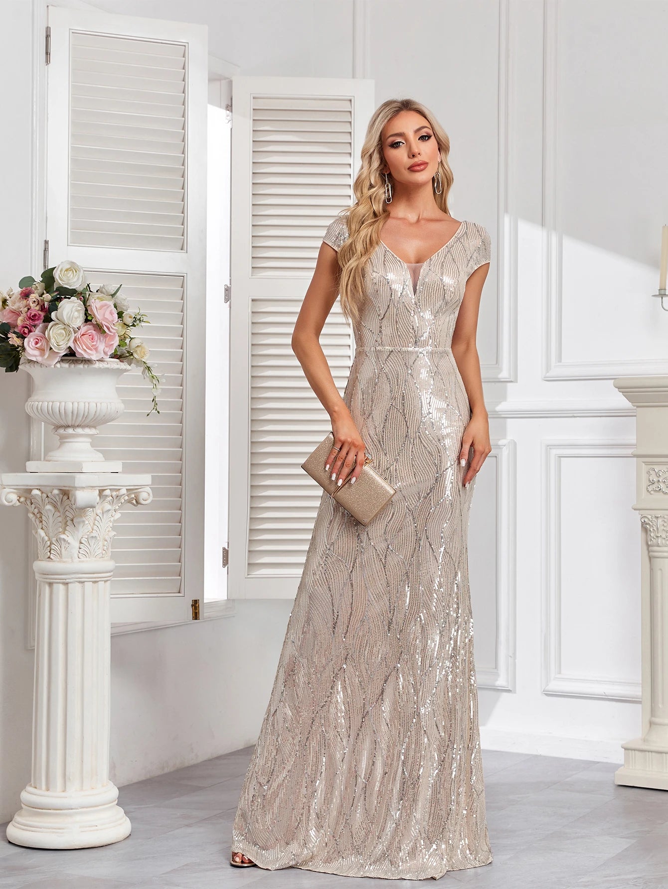 Vestido Longo com Lantejoula Noite Estelar