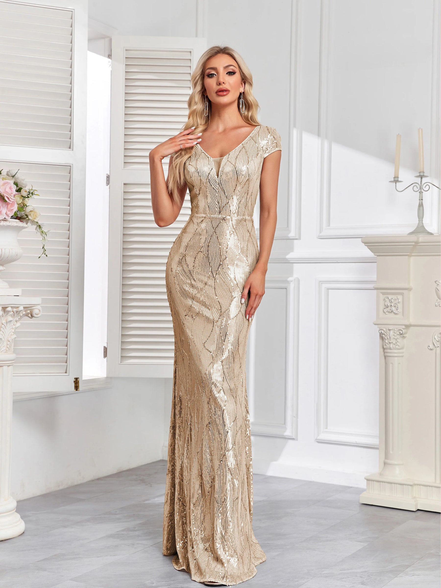 Vestido Longo com Lantejoula Noite Estelar