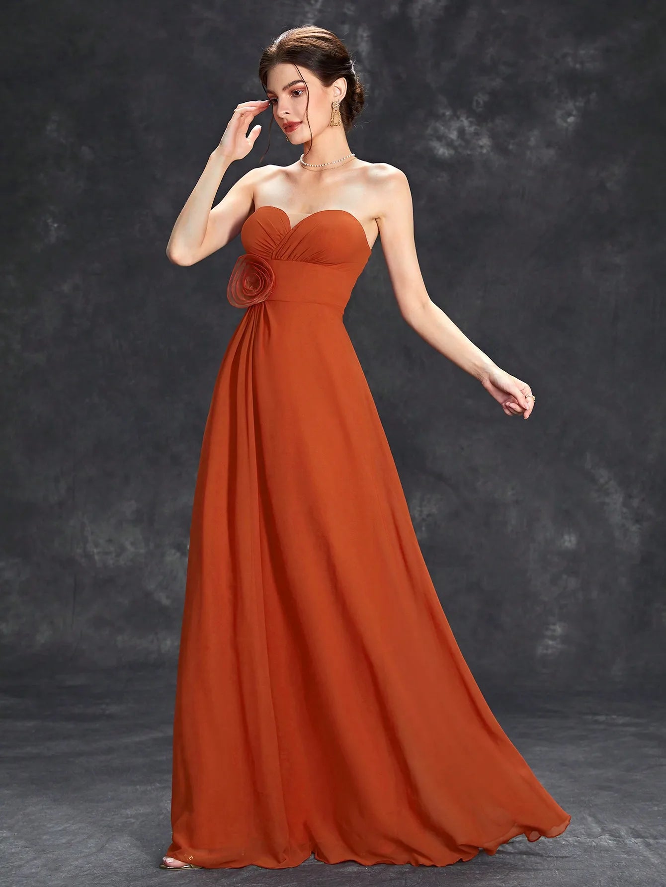 Vestido Terracota Longa Tomara que Caia Plissado