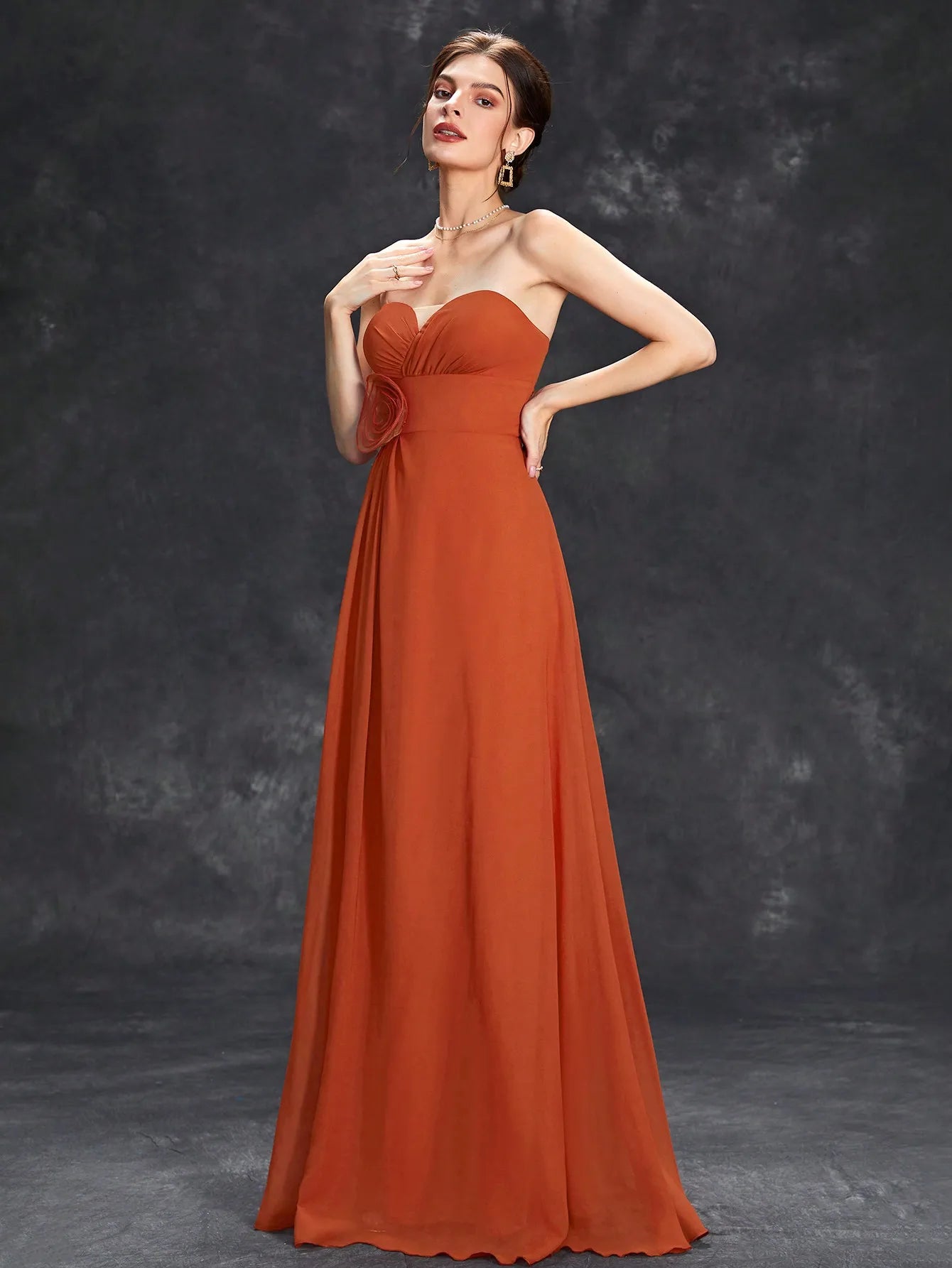 Vestido Terracota Longa Tomara que Caia Plissado