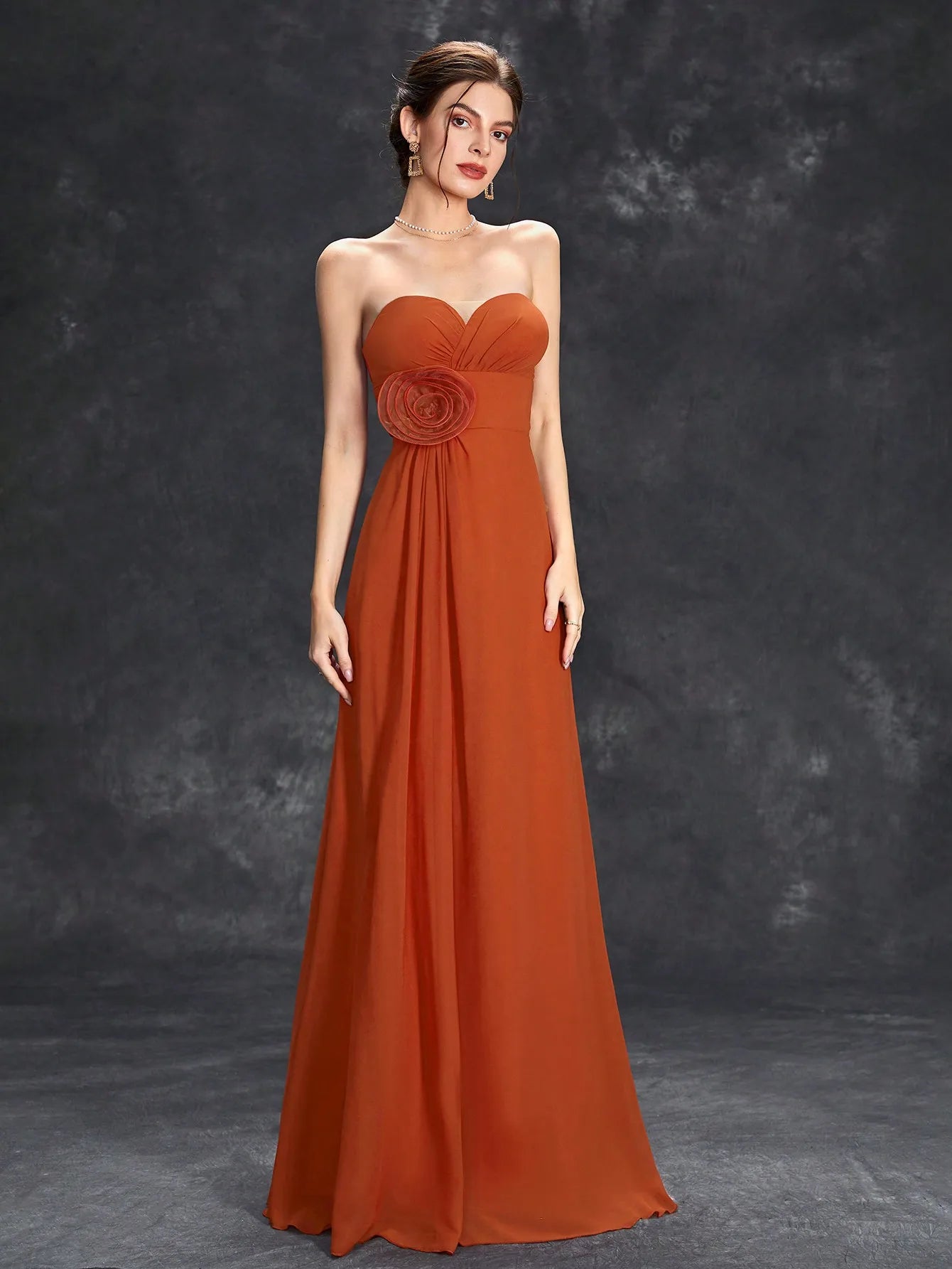 Vestido Terracota Longa Tomara que Caia Plissado