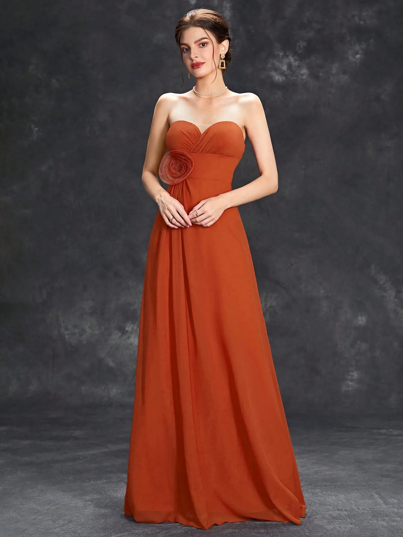 Vestido Terracota Longa Tomara que Caia Plissado