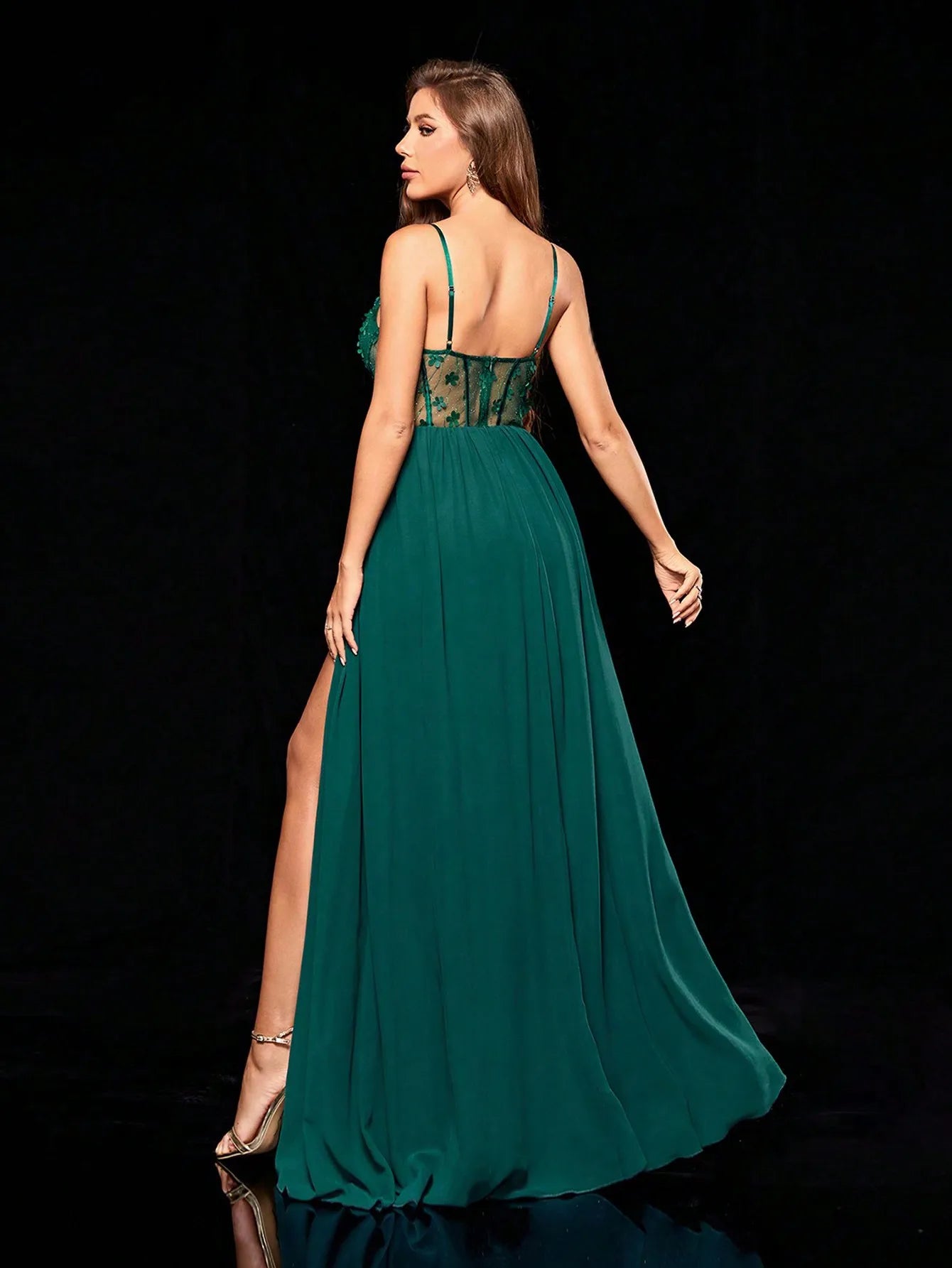 Vestido Verde Longo Chiffon Fenda