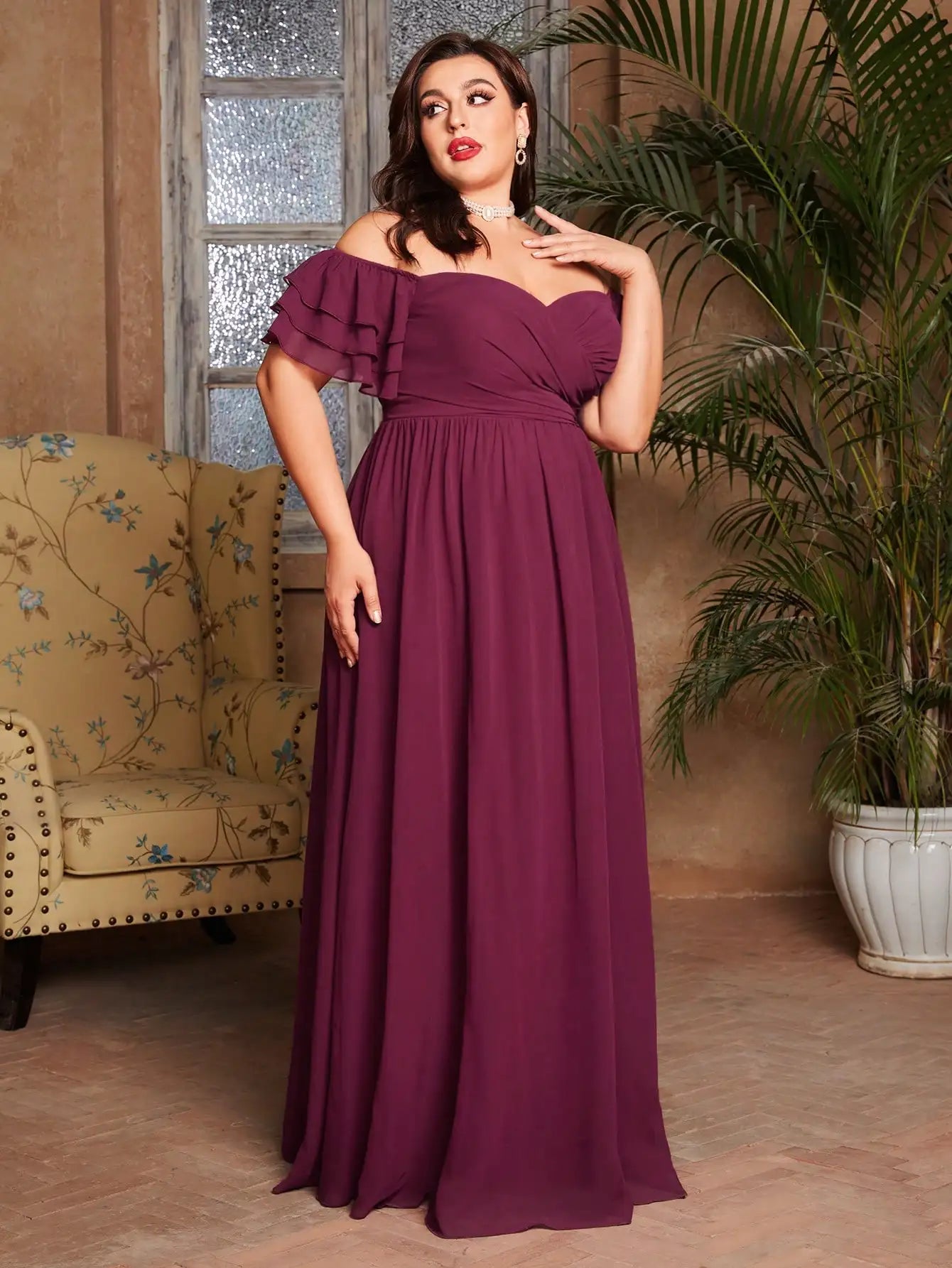 Vestido Vinho Longo Plus Size Walderez