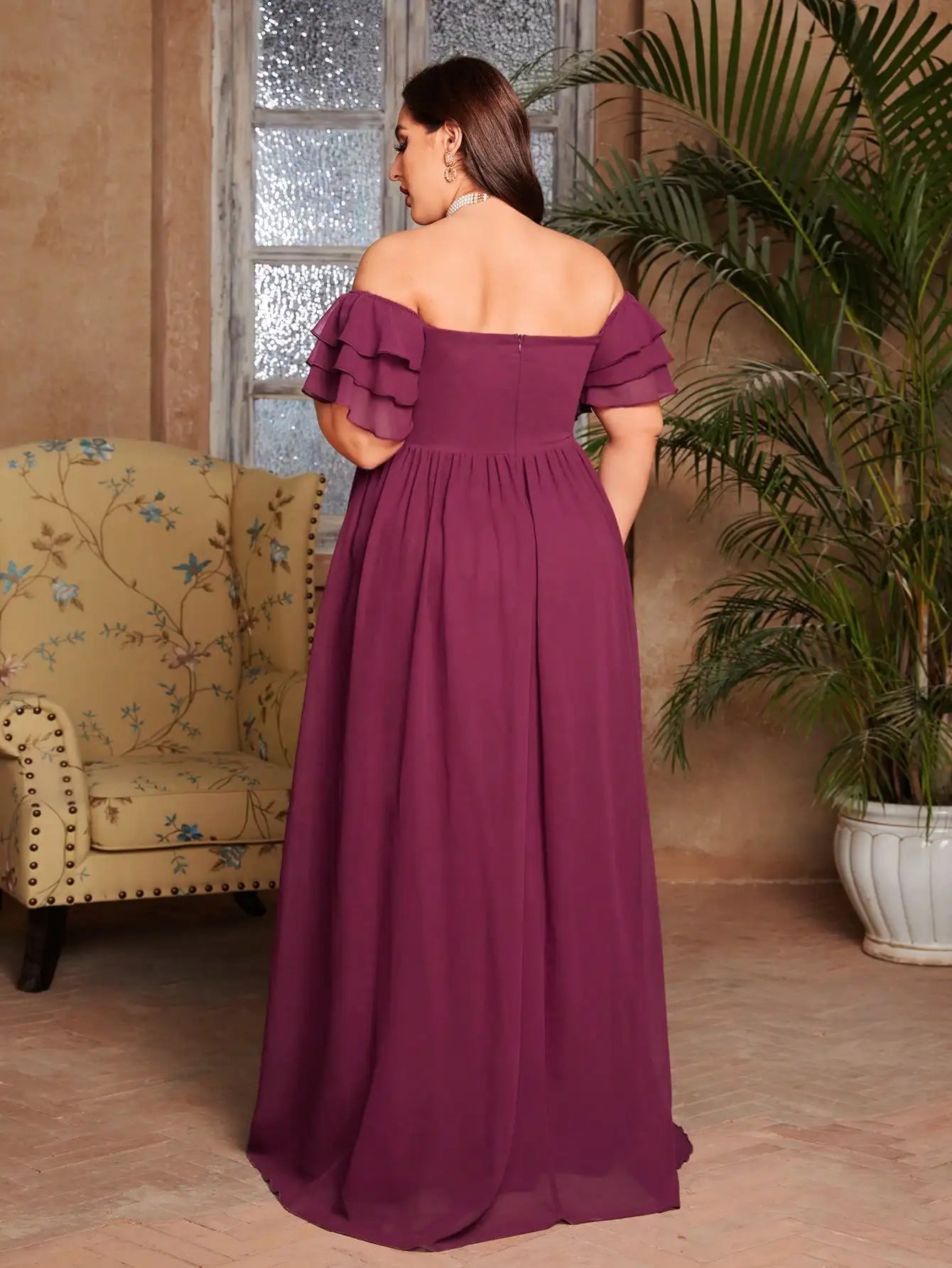 Vestido Vinho Longo Plus Size Walderez