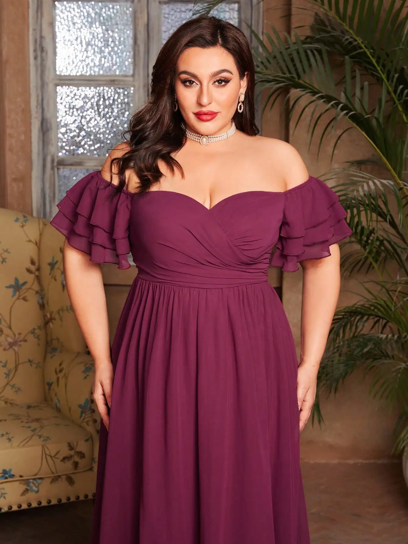 Vestido Vinho Longo Plus Size Walderez