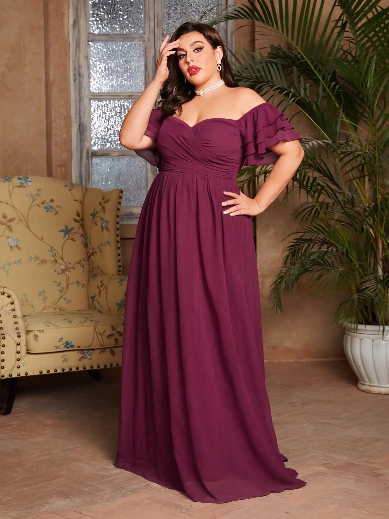 Vestido Vinho Longo Plus Size Walderez