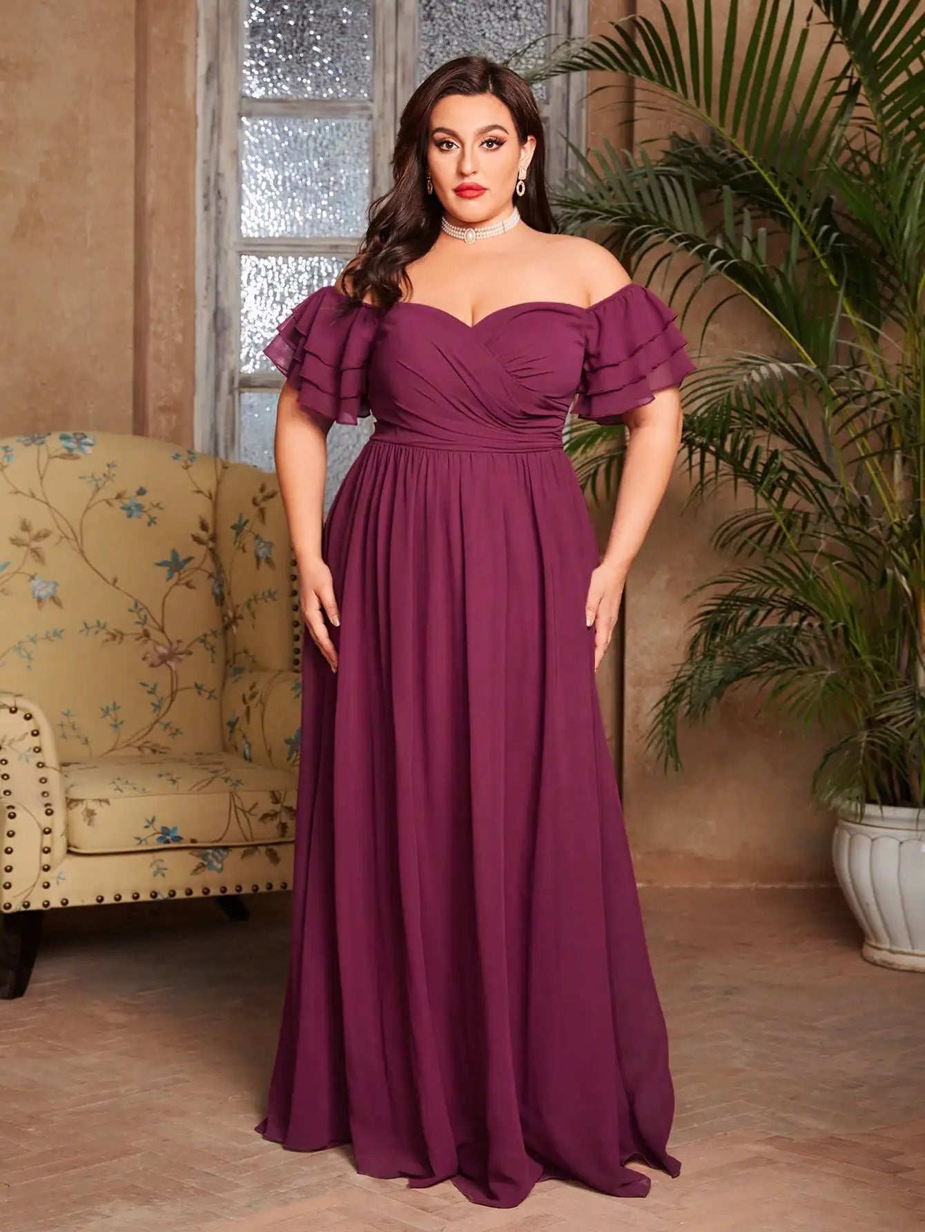 Vestido Vinho Longo Plus Size Walderez