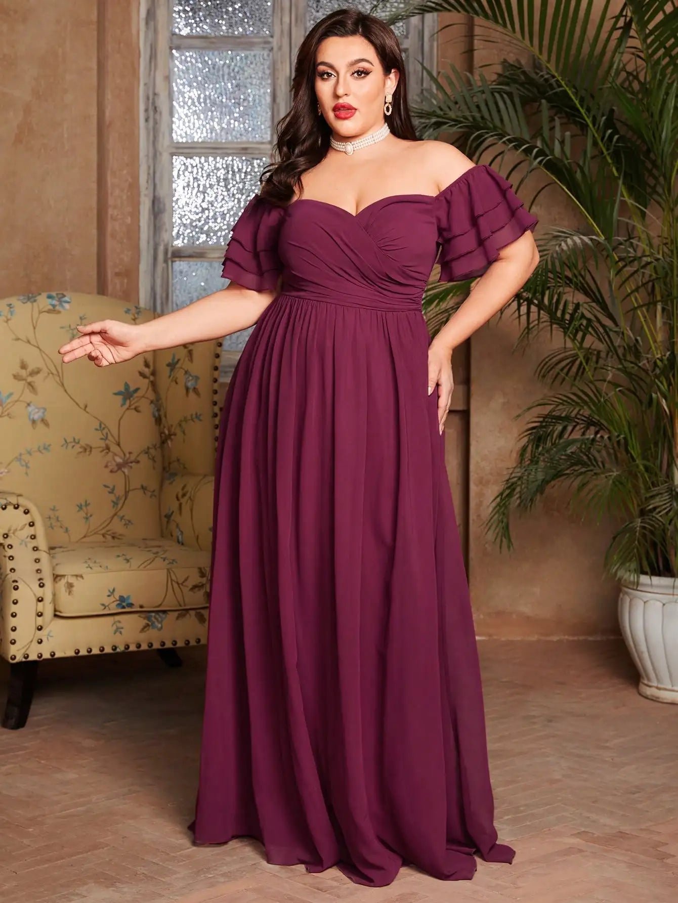 Vestido Vinho Longo Plus Size Walderez
