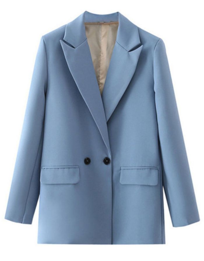 Blazer Azul Eclesiástico Feminino Trespassado Duplo