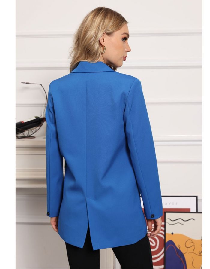 Blazer Azul Feminino Trespassado Duplo