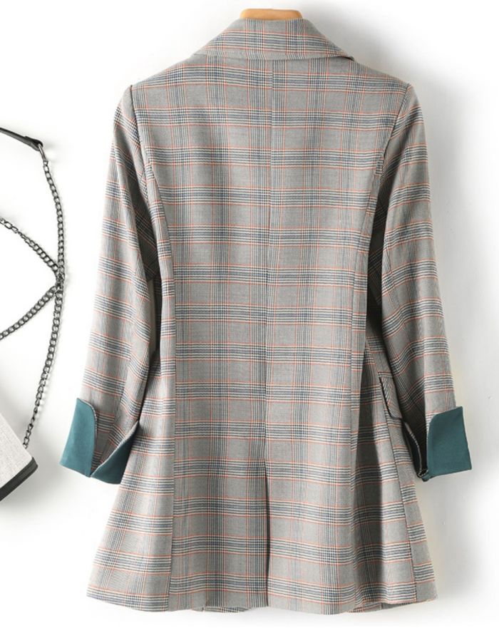 Blazer Bege Feminino Xadrez Manga Longa Iza