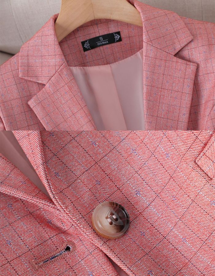 Blazer Rosa Xadrez Feminino Botão Único Lilly