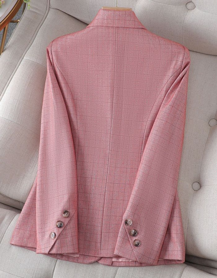 Blazer Rosa Xadrez Feminino Botão Único Lilly