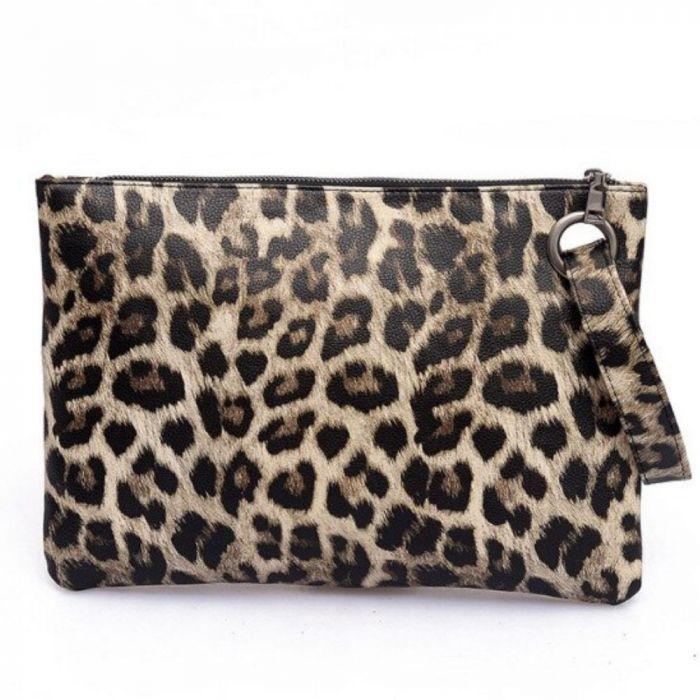 Bolsa Carteira Feminina de Couro Animal Print Bege