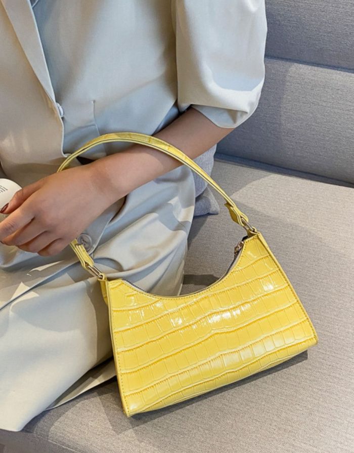 Bolsa Feminina Amarela Croco Retro