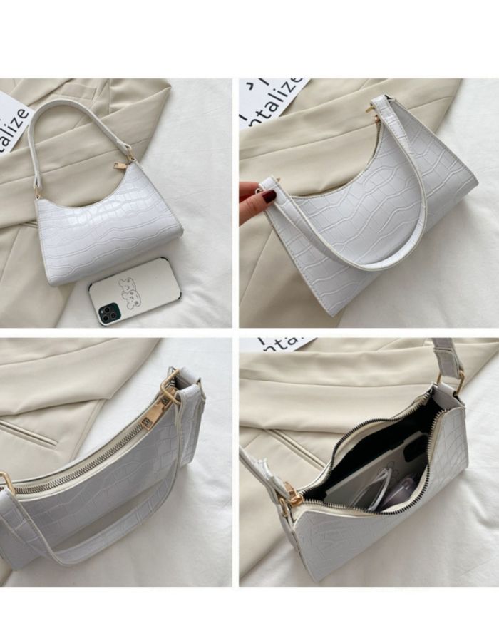 Bolsa Feminina Branca Croco Retro