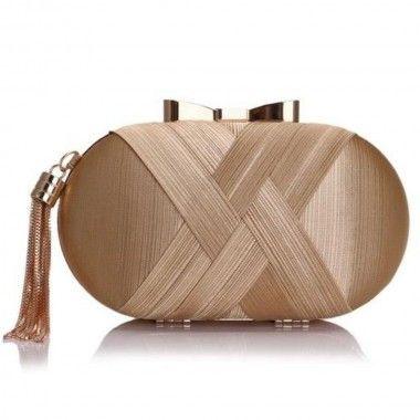 Bolsa Feminina Clutch Em Cetim Dourado Laço