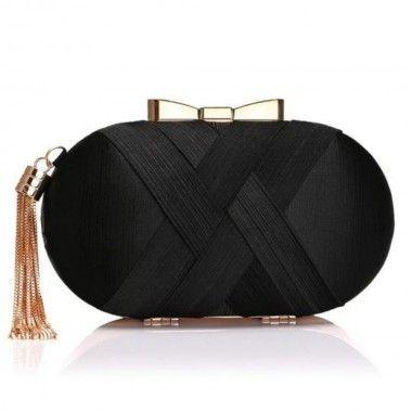 Bolsa Feminina Clutch Em Cetim Preta Laço