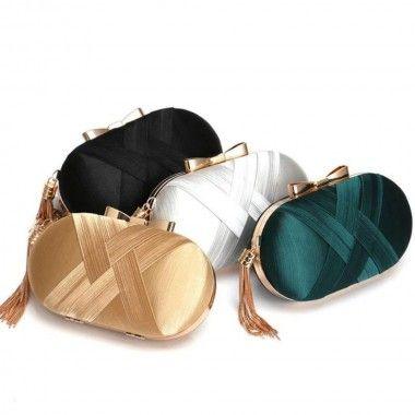 Bolsa Feminina Clutch Em Cetim Dourado Laço
