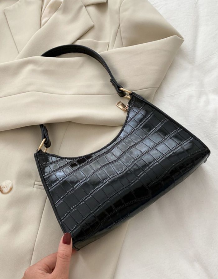 Bolsa Feminina Preta Croco Retro
