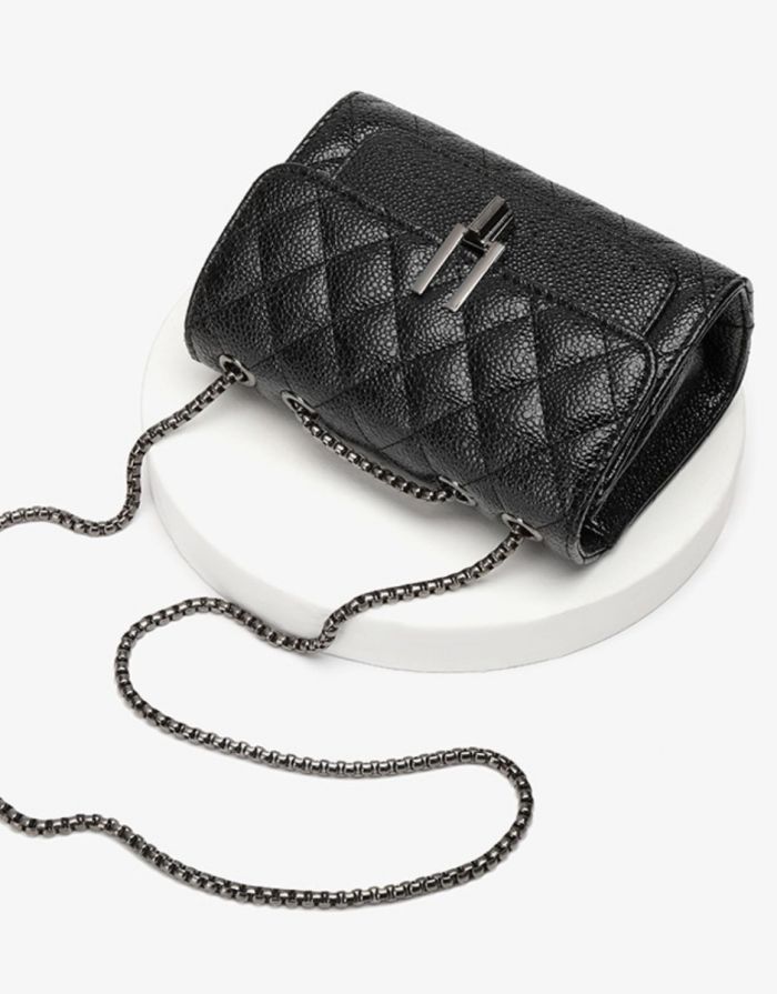 Bolsa Preta Feminina De Couro Mini Matelassê