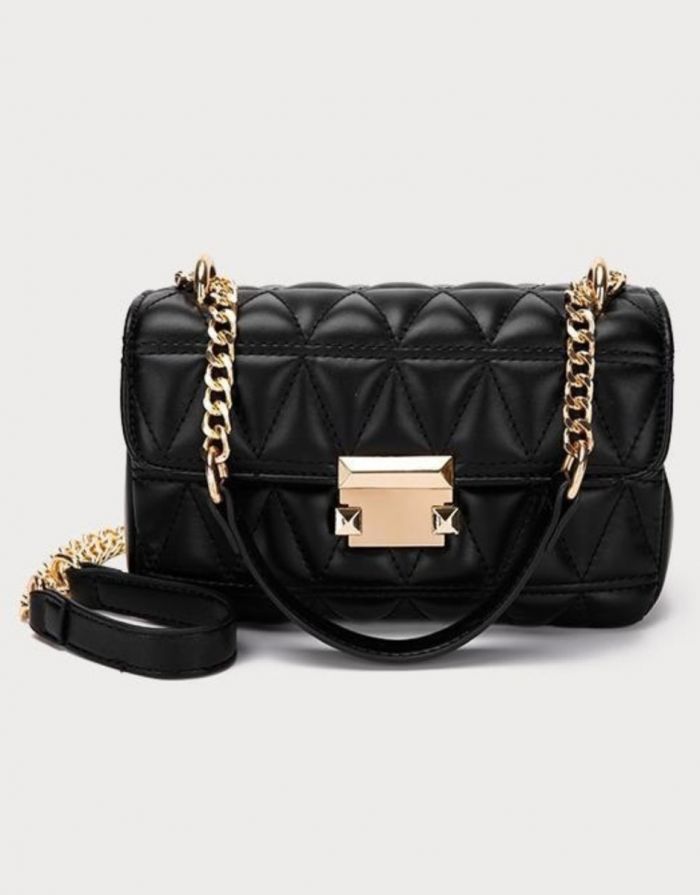 Bolsa Preta Feminina De Couro Mini Matelassê Luxe