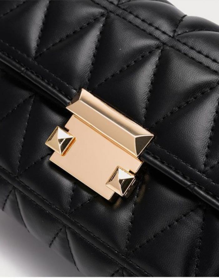 Bolsa Preta Feminina De Couro Mini Matelassê Luxe