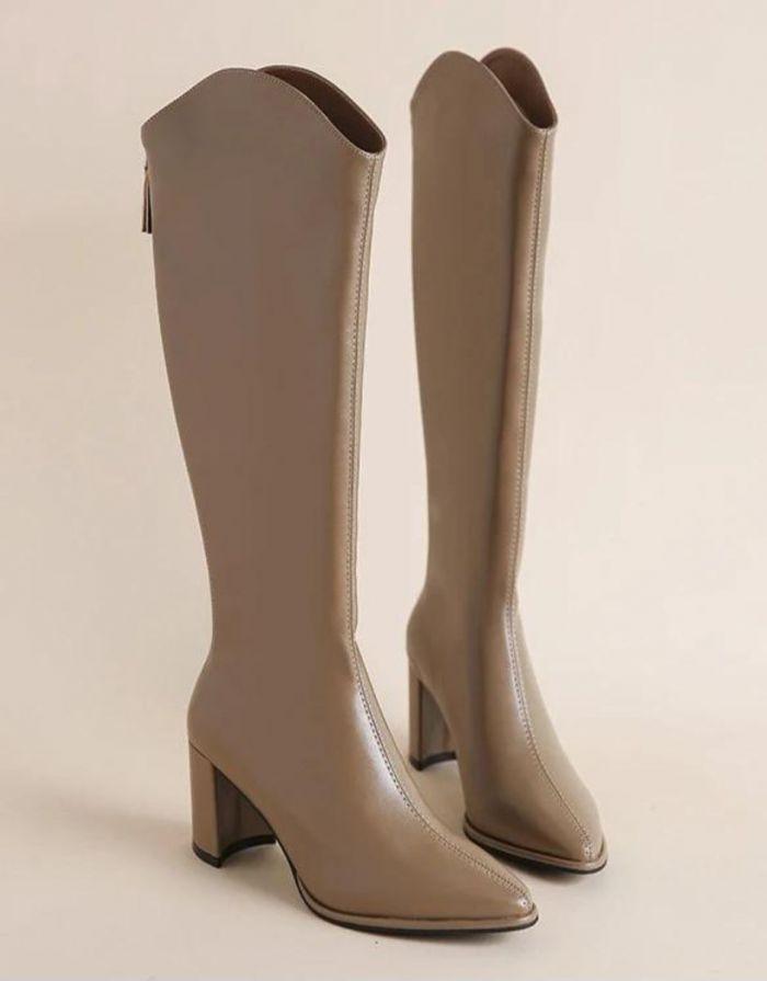 Bota Feminina Bege Escuro Clássica Cano Alto Simple