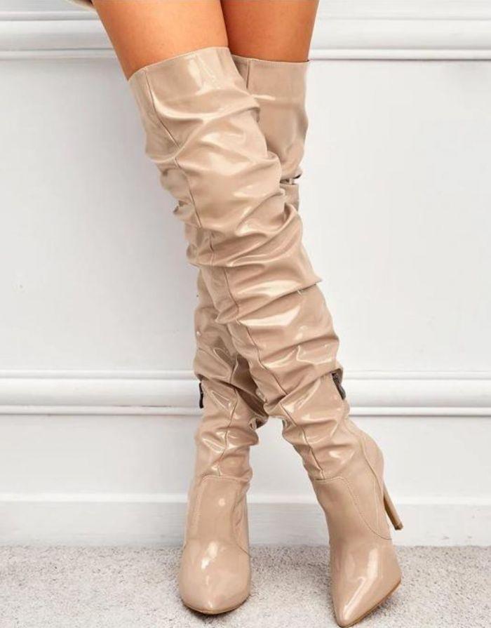 Bota Feminina Bege Slouch Over The Knee