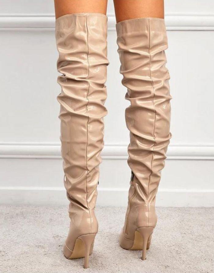 Bota Feminina Bege Slouch Over The Knee