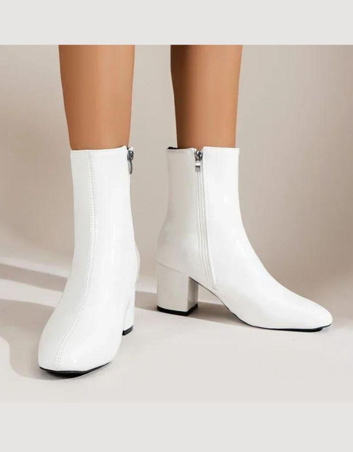 Bota Feminina Branca Couro Salto Baixo Íris