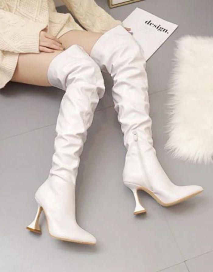 Bota Feminina Branca Salto Alto Design