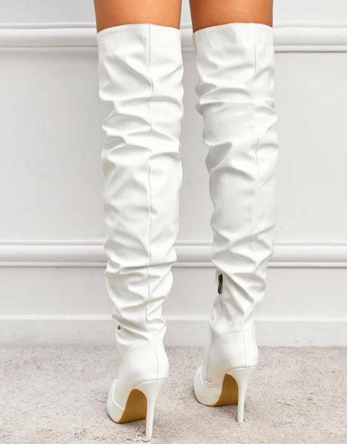 Bota Feminina Branca Slouch Over The Knee