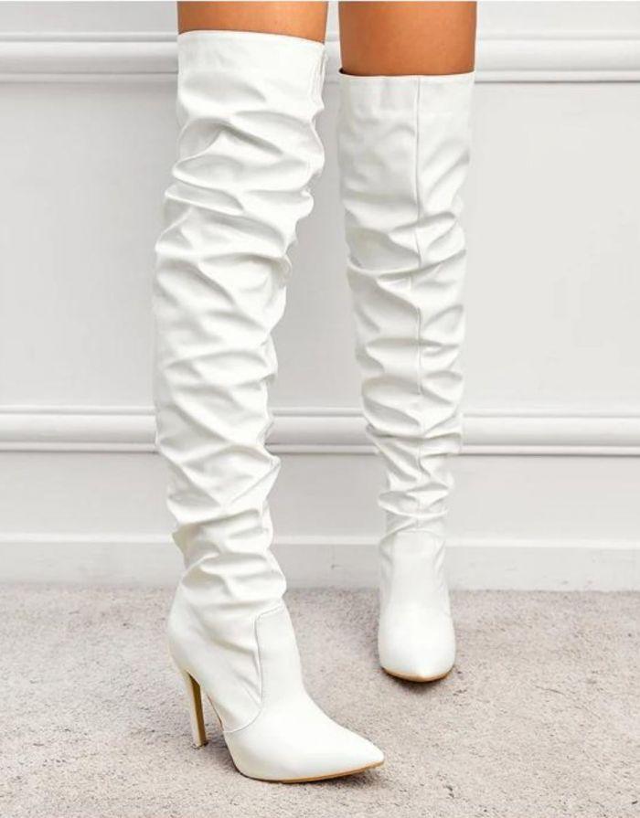 Bota Feminina Branca Slouch Over The Knee