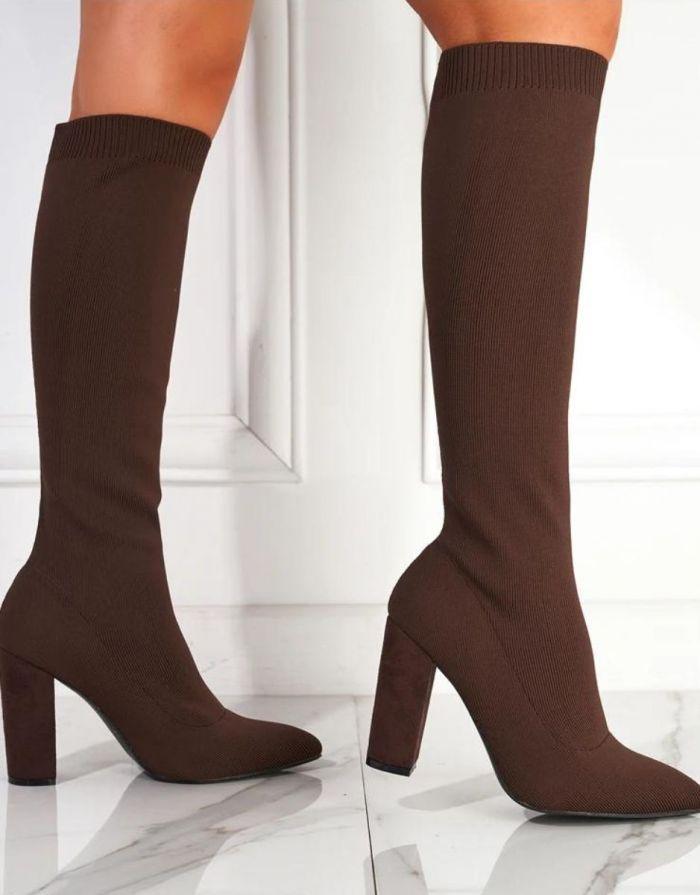 Bota Feminina Marrom Meia Salto Bloco Iza