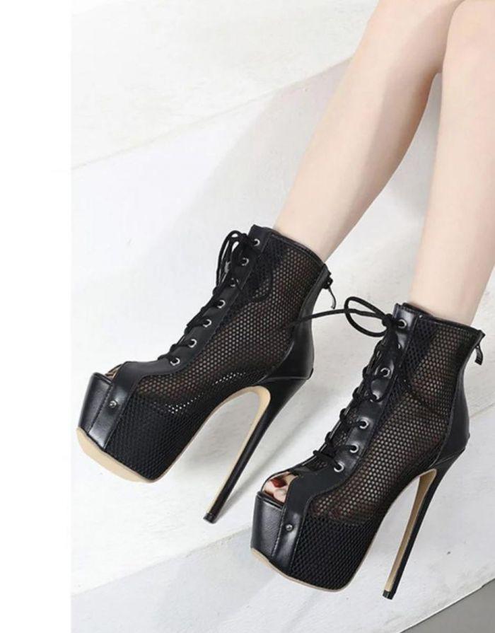 Bota Feminina Preta Open Boot Salto Alto